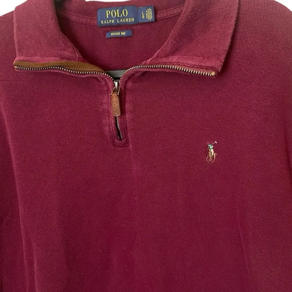 VTG Polo Ralph Lauren Large Estate Rib Burgundy 1/4 Zip Preppy Old Money